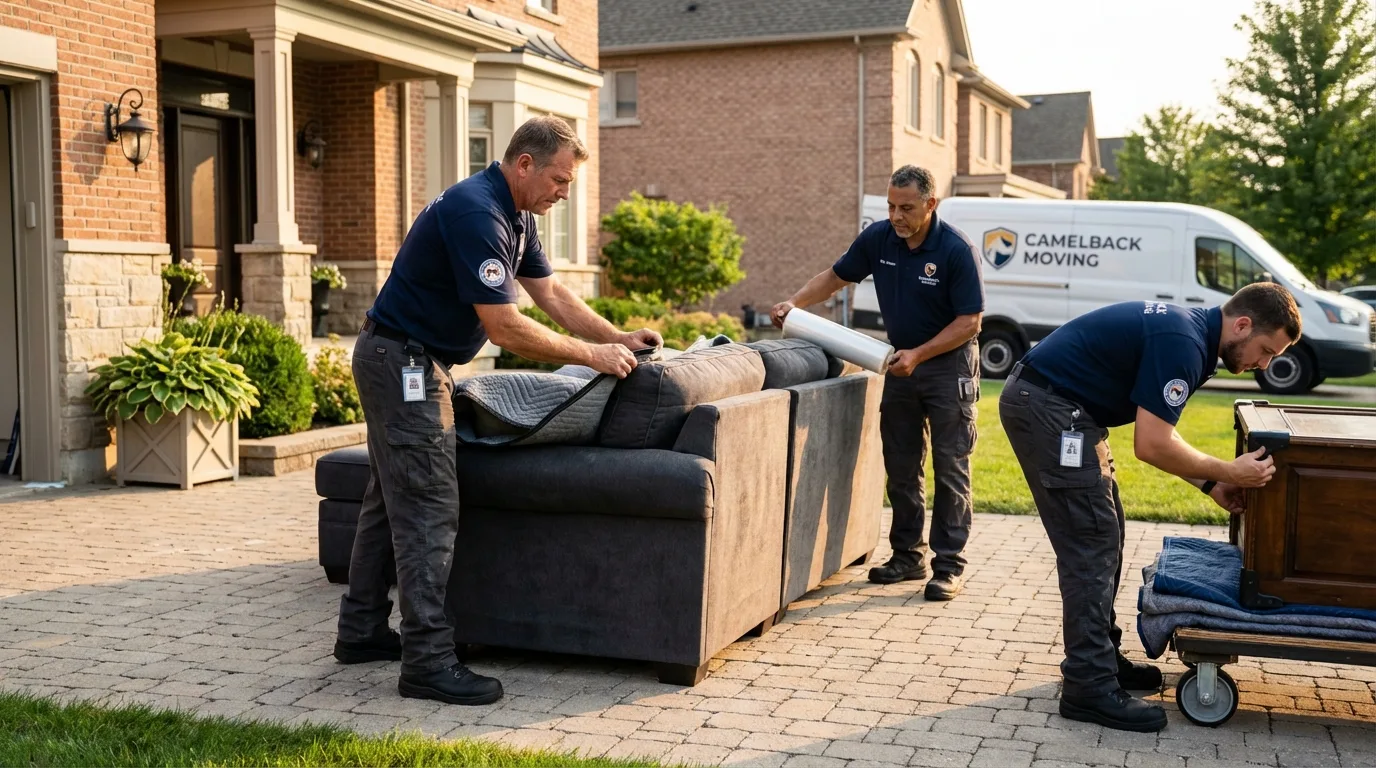 Large estate moving crew wrapping furniture in Muskego, WI