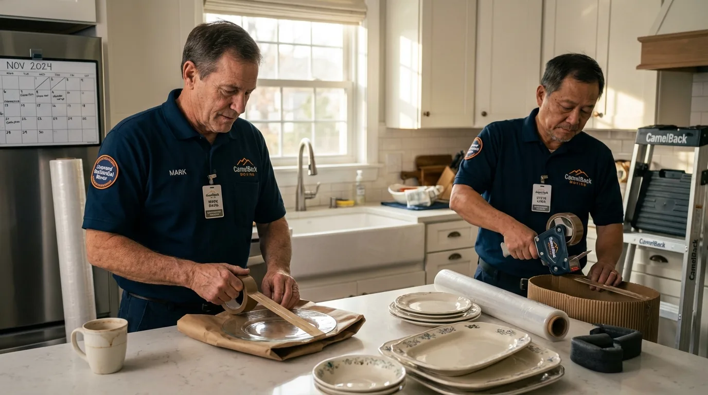 Professional crew packing kitchen dishware in Muskego, WI