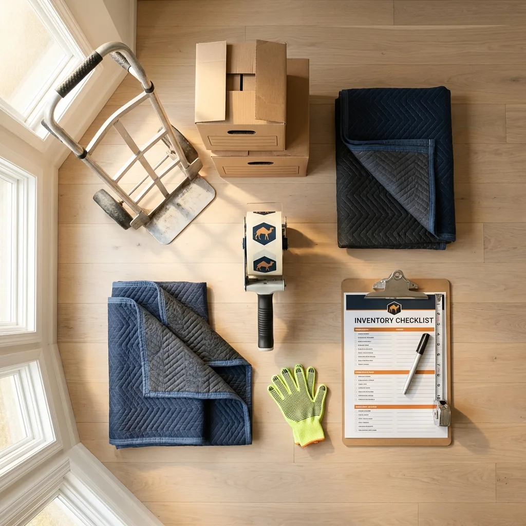 Professional moving supplies and packing materials layout for Muskego residential relocations